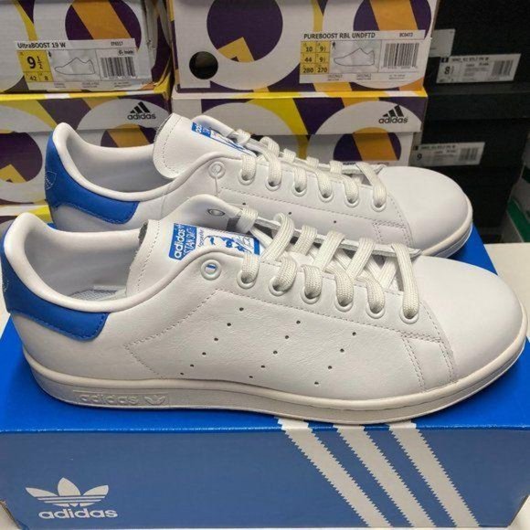 Adidas Stan Smith White / Royal Blue Tennis Shoes - Picture 1 of 5